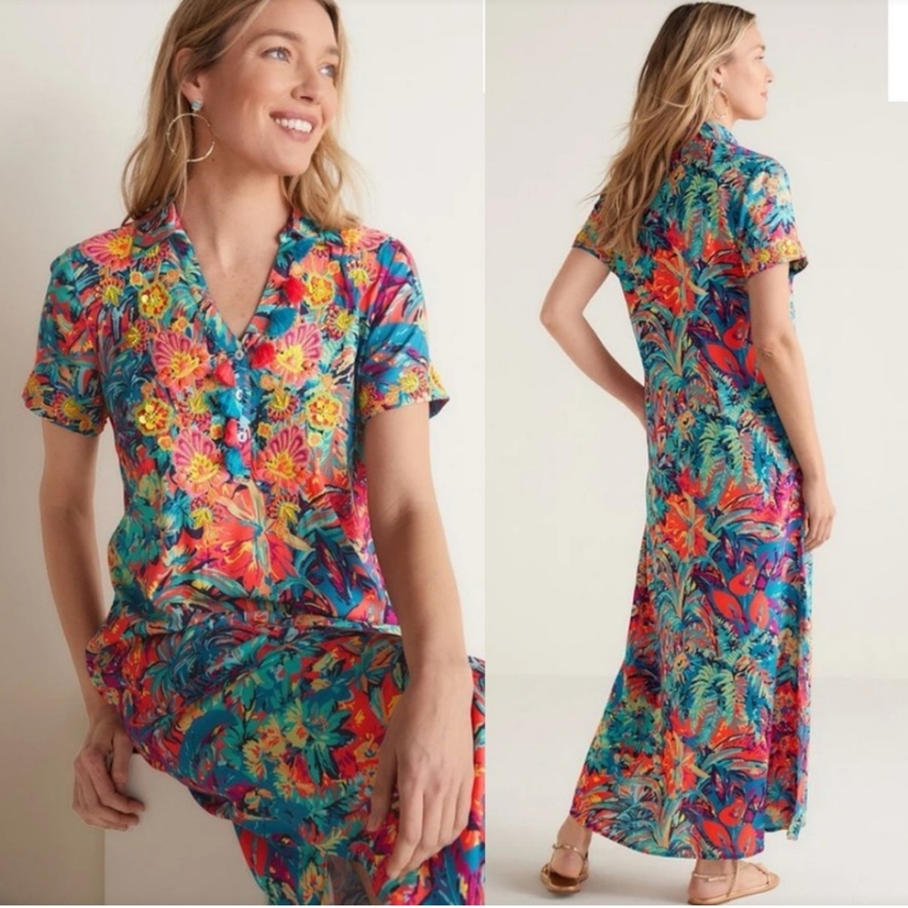 Soft Surroundings Colorful Floral Maxi Dress